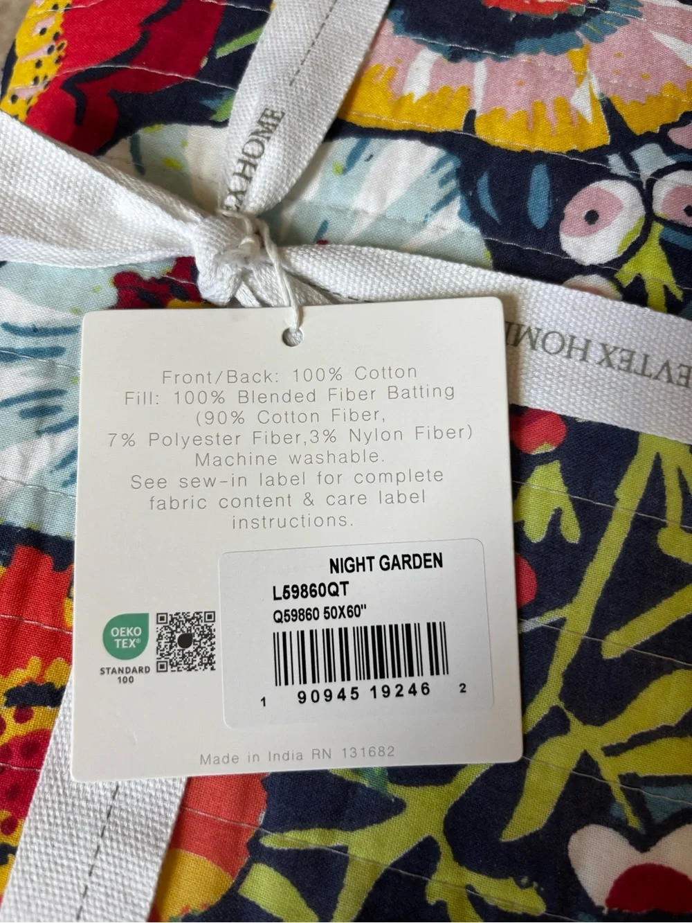 Levtex Navy Night Garden Floral Quilted Throw Blanket Red Yellow & Green Accents